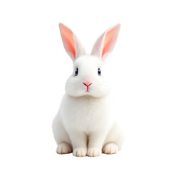 A full body shot of a white rabbit sitting upright on a black background