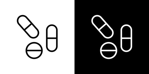 Pills icon stroke vector icon simple black style, illustration.
