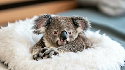 Obraz premium Cute koala cub nestled in a fluffy white bed