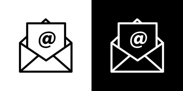 Open email icon stroke vector icon simple black style, illustration.
