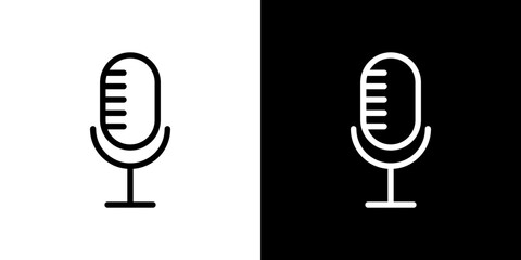 Microphone icon stroke vector icon simple black style, illustration.