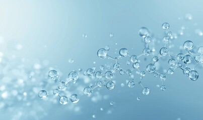 Abstract Light Blue Background with Bubbles and Molecular Structure: Scientific Illustration for Clean Technology and Eco-Friendly Products