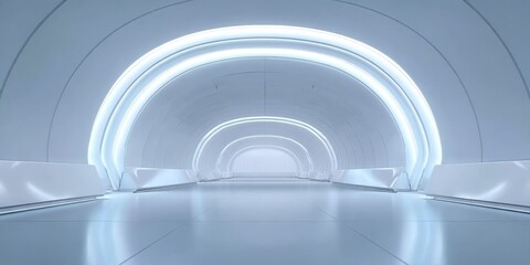 Futuristic Corridor with Curved Walls and Bright Lighting