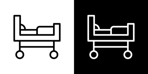 Hospital bed icon stroke vector icon simple black style, illustration.