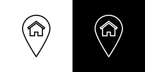 Home location icon stroke vector icon simple black style, illustration.