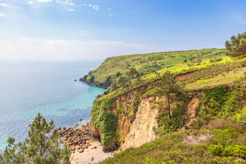 Rocky coastline with eroded cliffs in a scenic seascape view