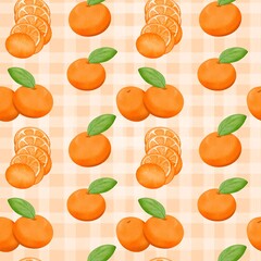 Seamless pattern with summer picnic and Orange on pastel Orange