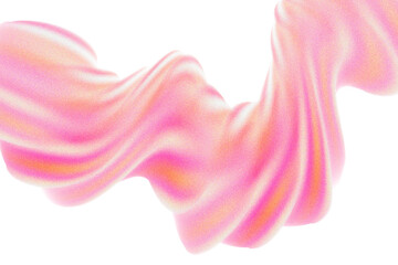 Fluid pink neon glow futuristic flowing wave form with grain texture, iridescent holographic striped splashing isolated PNG design element, transparent background. Dream glow abstract geometric shape.