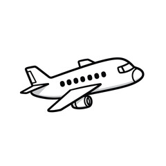 Cartoon Airplane Line Drawing Icon Vector Isolated on White Background