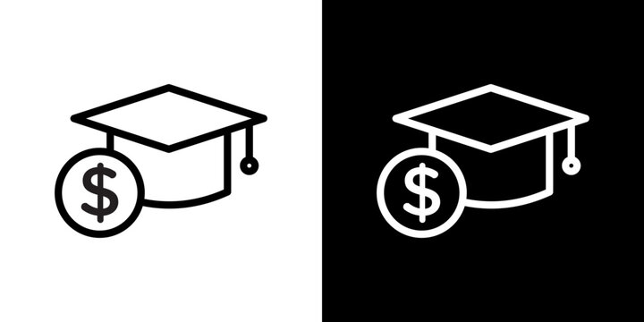 Education cost icon stroke vector icon simple black style, illustration.