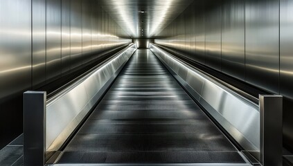 Obraz premium Empty modern moving walkway, polished metal