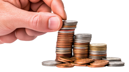 Hands carefully stacking coins to represent saving investment and financial planning for a secure future and personal wealth accumulation