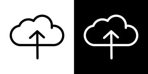 Cloud upload icon stroke vector icon simple black style, illustration.