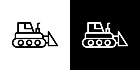 Bulldozer icon stroke vector icon simple black style, illustration. © Zrobac