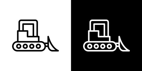 Bulldozer icon stroke vector icon simple black style, illustration.