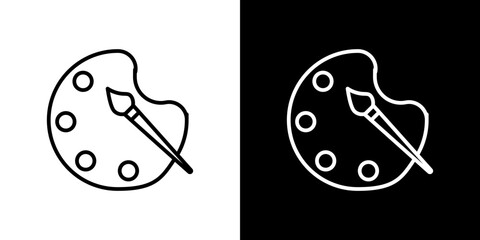 Brush and Palette icon stroke vector icon simple black style, illustration.