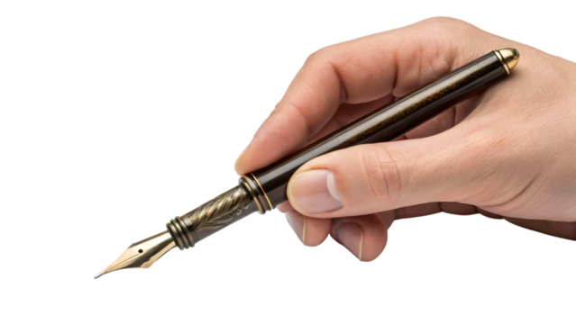 hand with fountain pen isolated