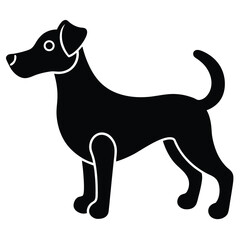 Vector illustration of a black and white dog silhouette with a playful tail,  animal designs