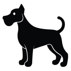 Vector illustration of a black and white dog silhouette with a playful tail,  animal designs