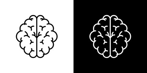 Brain icon stroke vector icon simple black style, illustration.