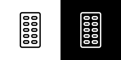 Blister drug pack icon stroke vector icon simple black style, illustration.