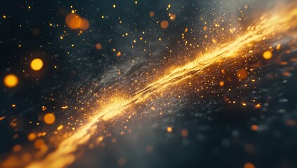 Abstract fiery, golden streak on dark background