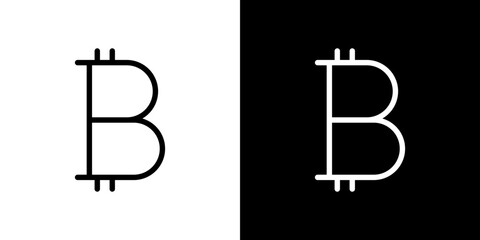Bitcoin icon stroke vector icon simple black style, illustration.