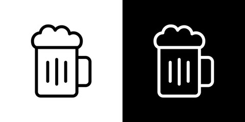 Beer mug icon stroke vector icon simple black style, illustration.