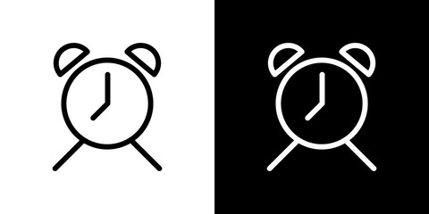 Alarm clock icon stroke vector icon simple black style, illustration.