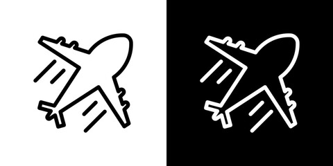 Airplane icon stroke vector icon simple black style, illustration.