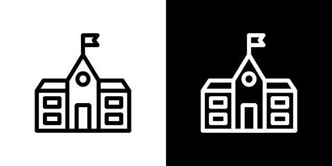 school icon stroke vector icon simple black style, illustration.