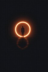 Human Silhouette Inside Glowing Circle Symbolizing Focus