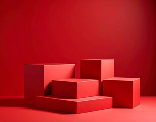 Symmetrical red display cubes set against a rich red background&mdash;strong contrast and modern vibe for striking visual appeal
