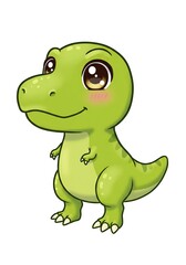 Fototapeta premium Green baby dinosaur smiling with big eyes