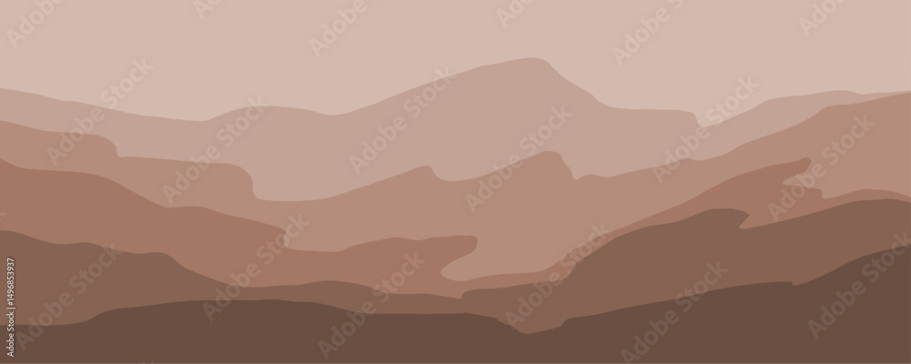 Poster abstract art mountain landscape in trendy brown and beige gradient color. minimalist vector illustra