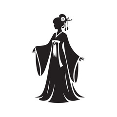 Graceful Hanfu Dress Vector Silhouette – Ancient Chinese Traditional Attire, Flowing Robes, Elegant Patterns, Cultural Heritage, and Timeless Beauty in Minimalist Art.
