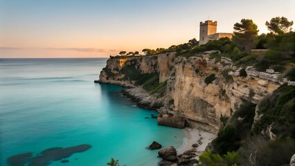 dramatic cliffside turquoise sea rocky coastline luxury holiday vibe clear summer sky
