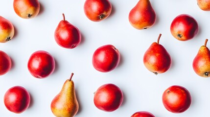 Vibrant Red Pears and Apples Pattern Flatlay