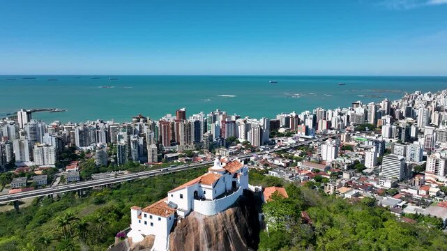 Penha Convent In Vitoria Espirito Santo Brazil. Bustling Downtown Cityscape With Modern Buildings. Metropolitan Landscape High Rise Building Vibrant. Urban High Rise Building Town.