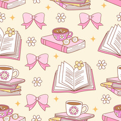 Girly Bookish Seamless Pattern Isolated Hand Drawn Design for Fabric Digital paper Vector
