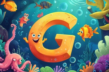 Fun underwater alphabet with playful letter G characters AI generated