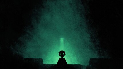 Moody Illustration of Character Sitting Alone Eyes Glowing Green Envy