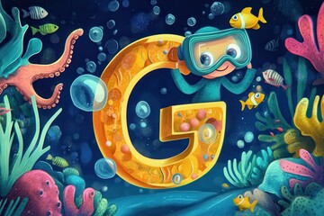 Fun underwater alphabet with playful letter G characters AI generated