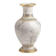 Elegant marble vase with gold trim on transparent background