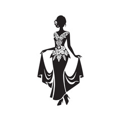 Graceful Kebaya Dress Vector Silhouette – Traditional Indonesian and Malaysian Attire, Delicate Lace Patterns, Elegant Fit, Cultural Symbolism, and Classic Beauty in Art.
