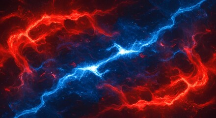 Electric Clash Red and Blue Plasma Storm Abstract Background.
