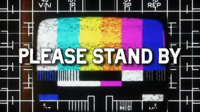 Vintage television test pattern with please stand by message retro broadcasting technology, Generative AI