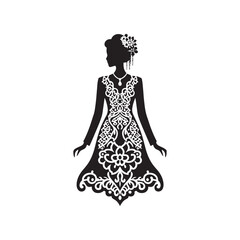 Graceful Kebaya Dress Vector Silhouette – Traditional Indonesian and Malaysian Attire, Delicate Lace Patterns, Elegant Fit, Cultural Symbolism, and Classic Beauty in Art.

