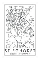 Hand drawn printable downtown road map poster of borough STIEGHORST of the German city of BIELEFELD on solid white background with city name