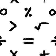Seamless pattern of hand written numbers and math symbols. Calligraphic mathematics pattern brush style. Vector illustration